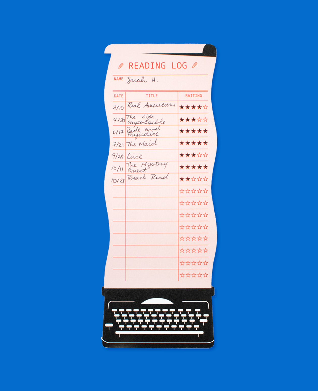 Typewriter Reading Log Bookmark