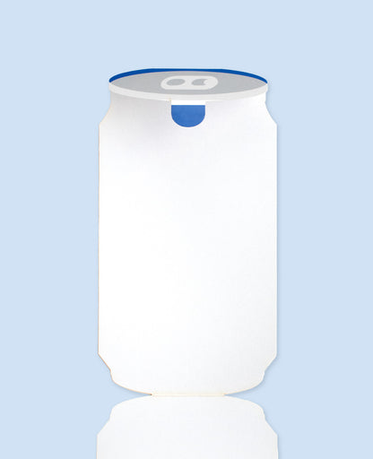 Opened Greeting card for dad featuring a blue soda can on a light blue background..