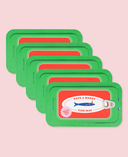 Set of 5 Merry Fish-mas Sardine Holiday Card Set