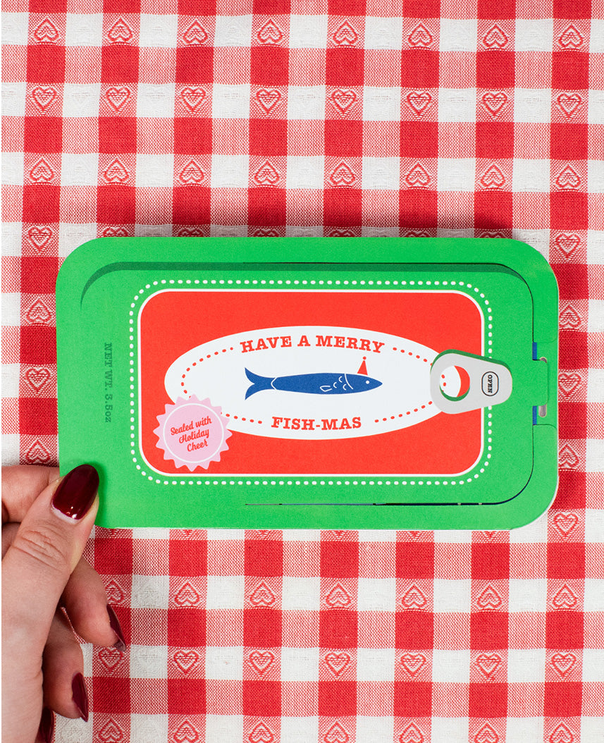 Set of 5 Merry Fish-mas Sardine Holiday Card Set