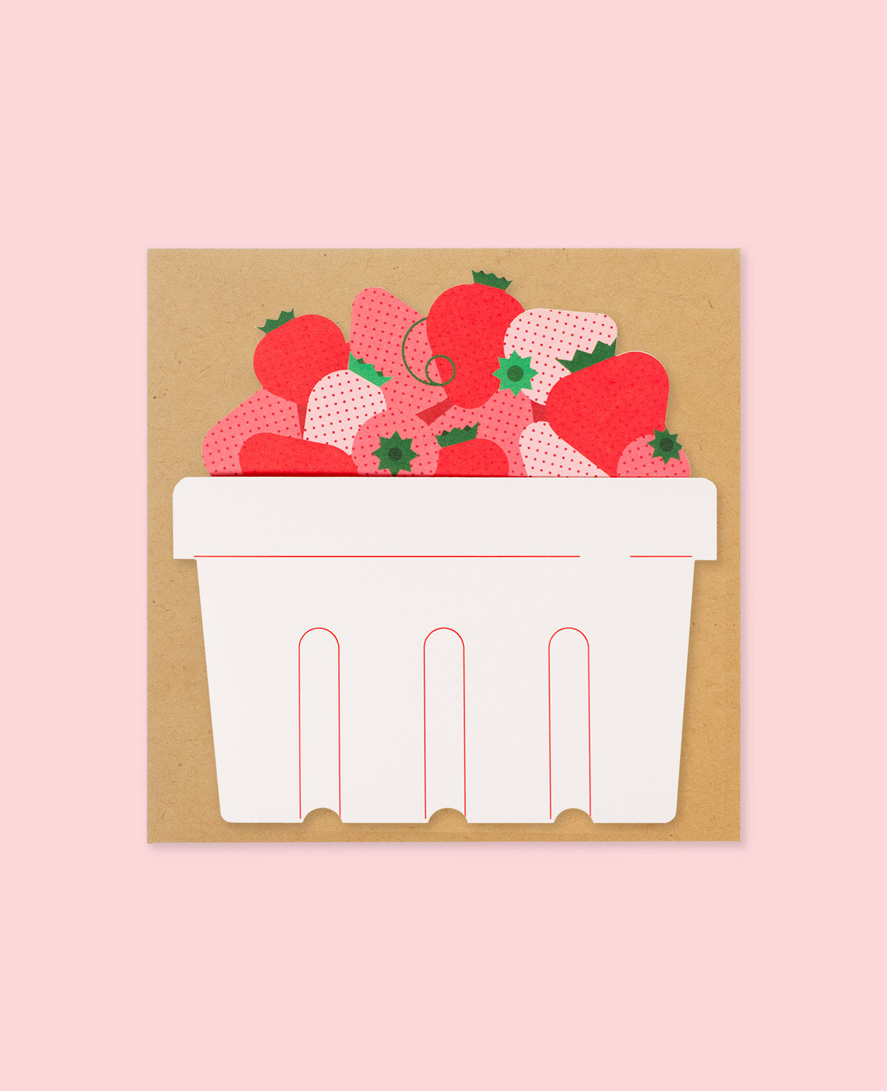 Love and Friendship Card featuring a basket of fresh strawberries on a kraft envelope.