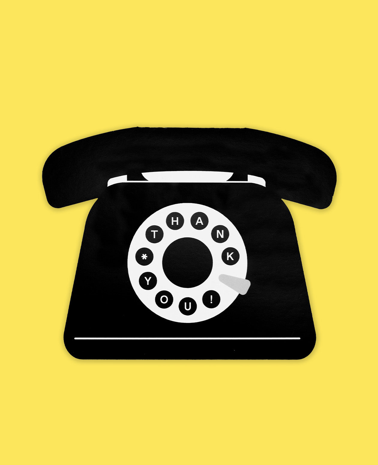 Unique Thank You Card featuring a classic rotary phone design with 'THANK YOU!' message on a yellow background.