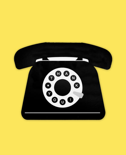 Unique Thank You Card featuring a classic rotary phone design with 'THANK YOU!' message on a yellow background.